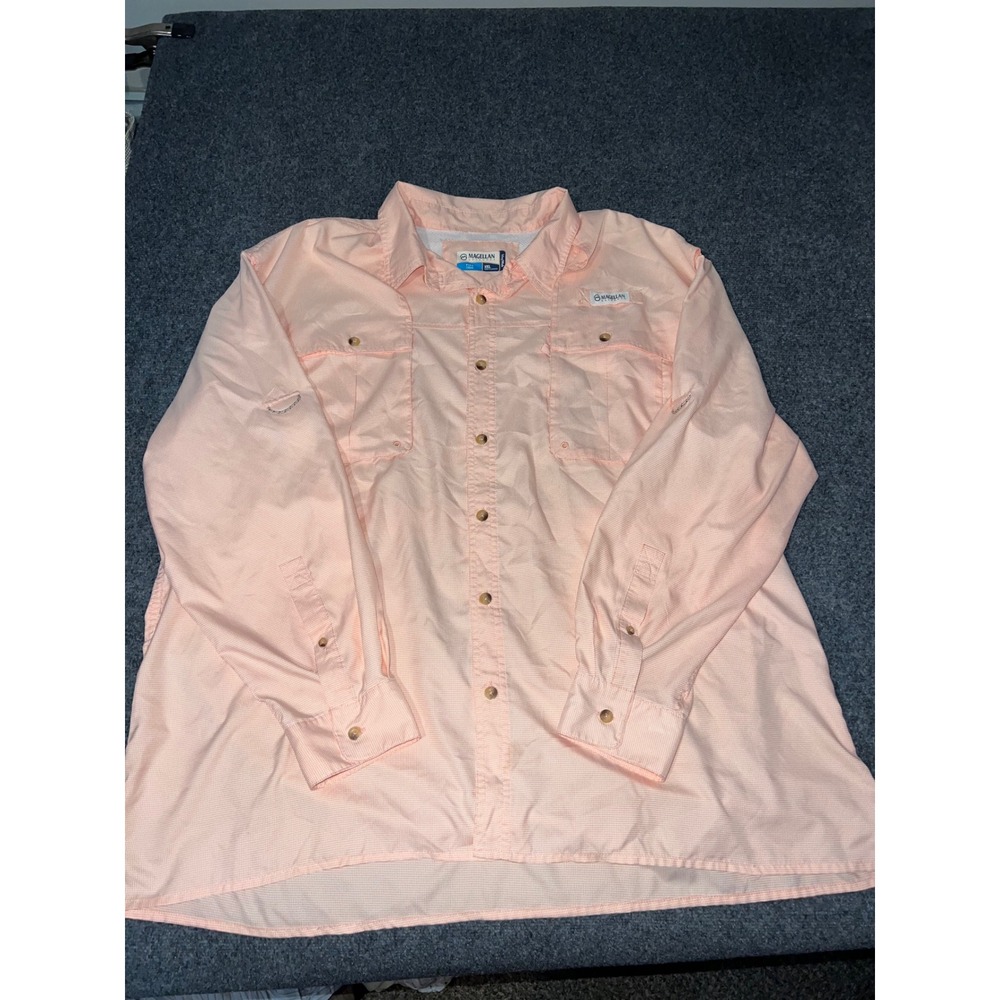Magellan Outdoors Fish Gear MagWick Mens 3XL Orange Micro Check Fishing Shirt